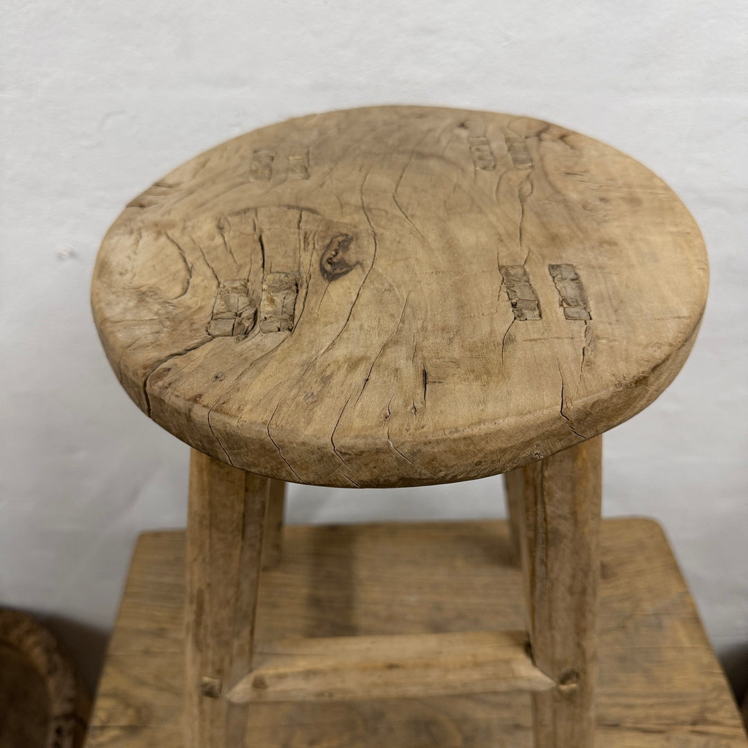 Water Tiger Furniture Chinese Elm Round Stool- early 1900&
