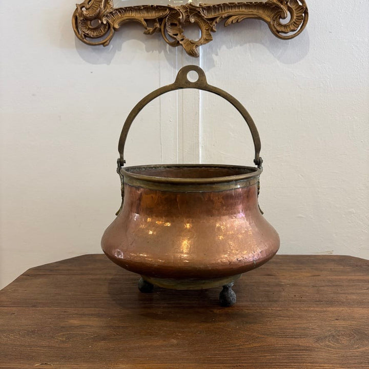 Water Tiger France Antique Copper Cauldron With A Single Brass Handle