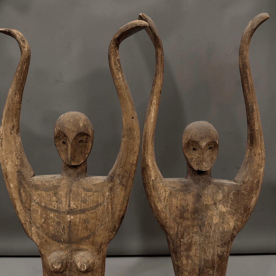 Water Tiger Hand Carved Dayak Wooden Fertility Statues From Borneo