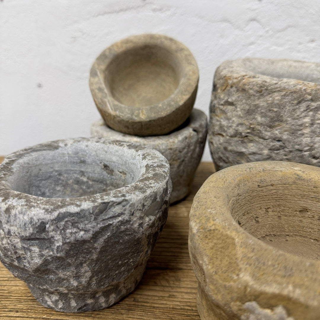 Water Tiger Decor Small Vintage Stone Mortars from China.