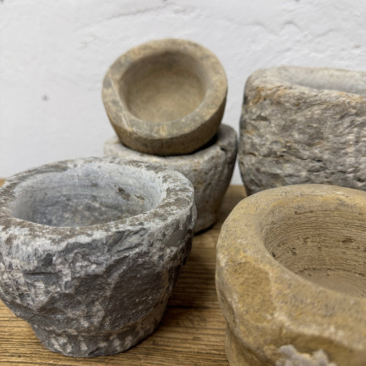 Water Tiger Decor Small Vintage Stone Mortars from China.
