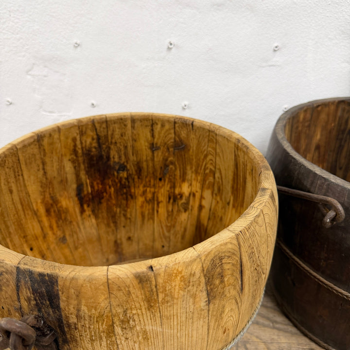Water Tiger Decor Antique Rice Buckets With Metal Handle