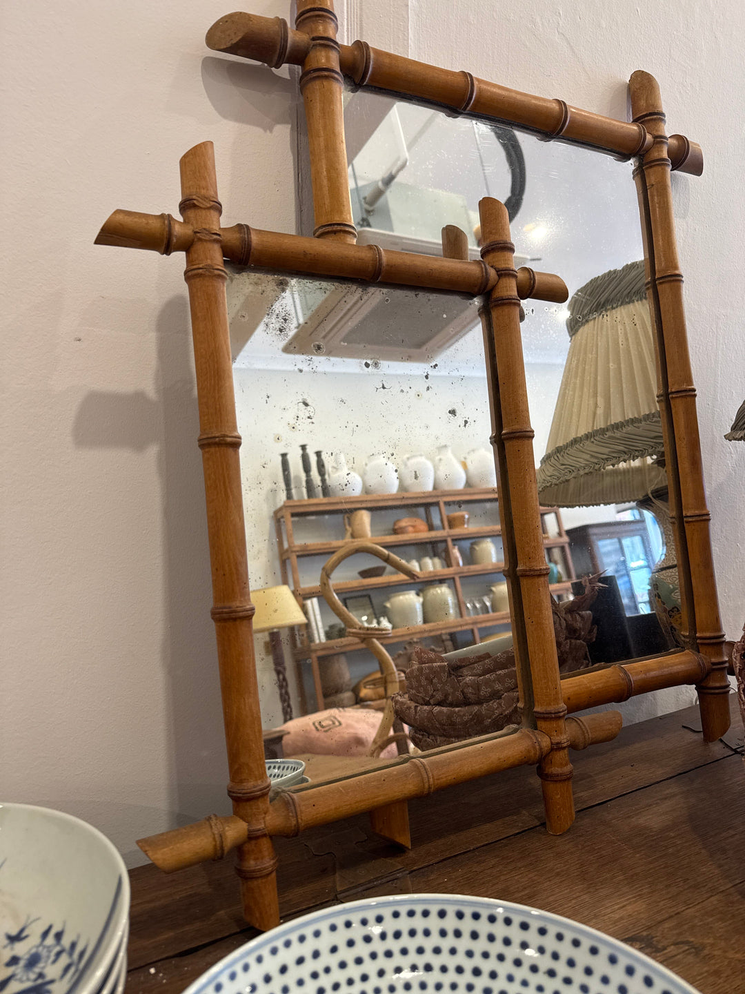 Water Tiger Furniture Antique French Faux Bamboo Mirror | Vintage Oak Beechwood | Water Tiger