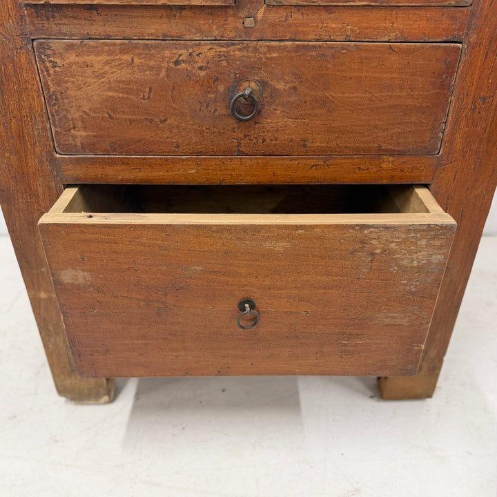 Water Tiger Furniture Early 20th Century Qing Two Drawer Cabinet, Elmwood with Brass Hardware, China