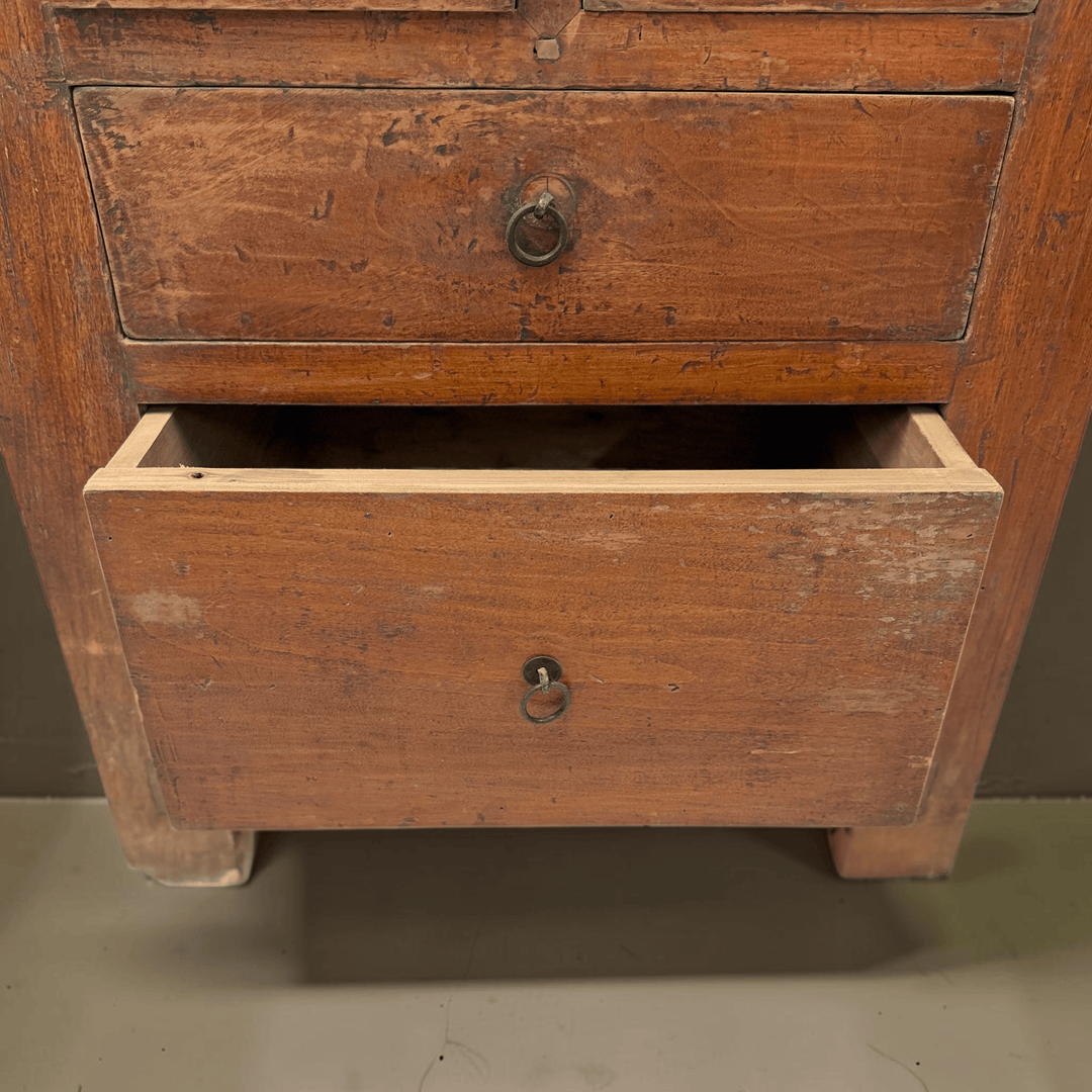 Water Tiger Furniture Early 20th Century Qing Two Drawer Cabinet, Elmwood with Brass Hardware, China