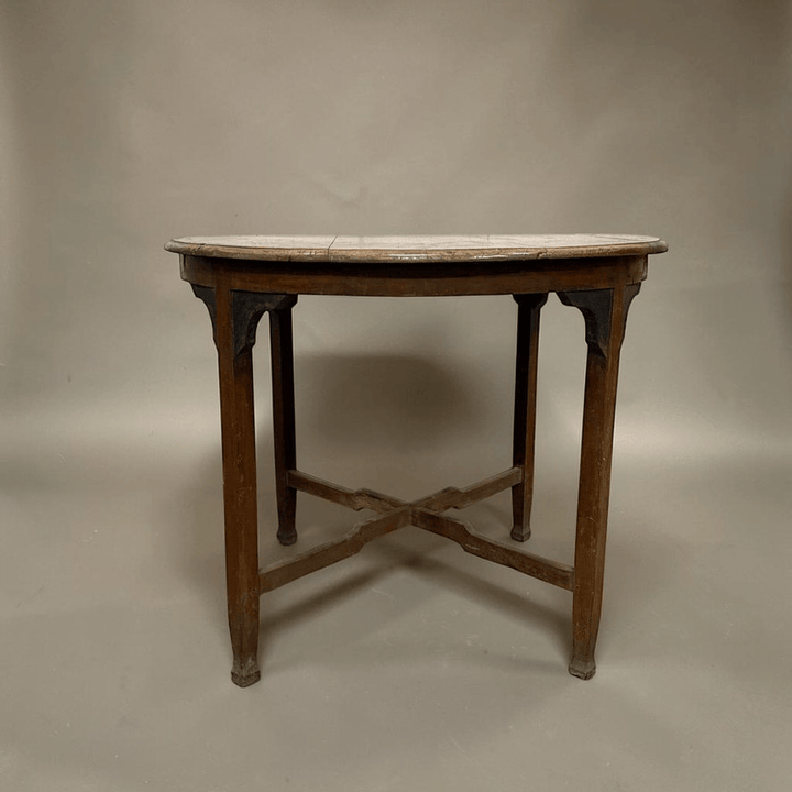 Water Tiger Decor Vintage Teak Round Table With Cross Bar