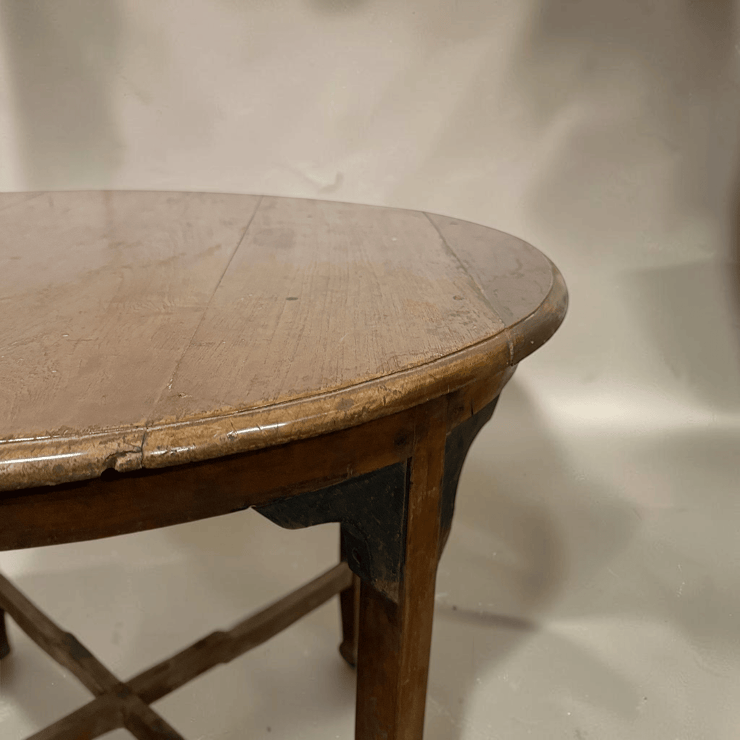 Water Tiger Decor Vintage Teak Round Table With Cross Bar