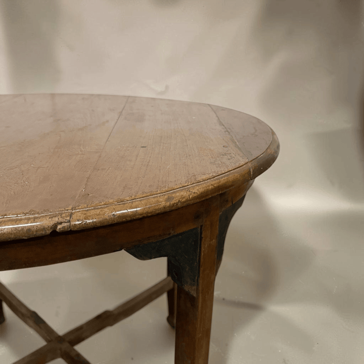 Water Tiger Decor Vintage Teak Round Table With Cross Bar