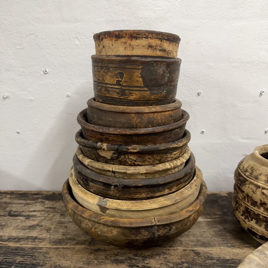 Water Tiger Decor Antique Tibetan Wooden Bowls