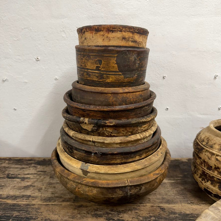Water Tiger Decor Antique Tibetan Wooden Bowls