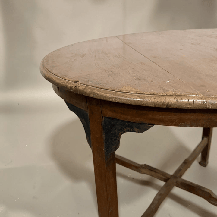 Water Tiger Decor Vintage Teak Round Table With Cross Bar