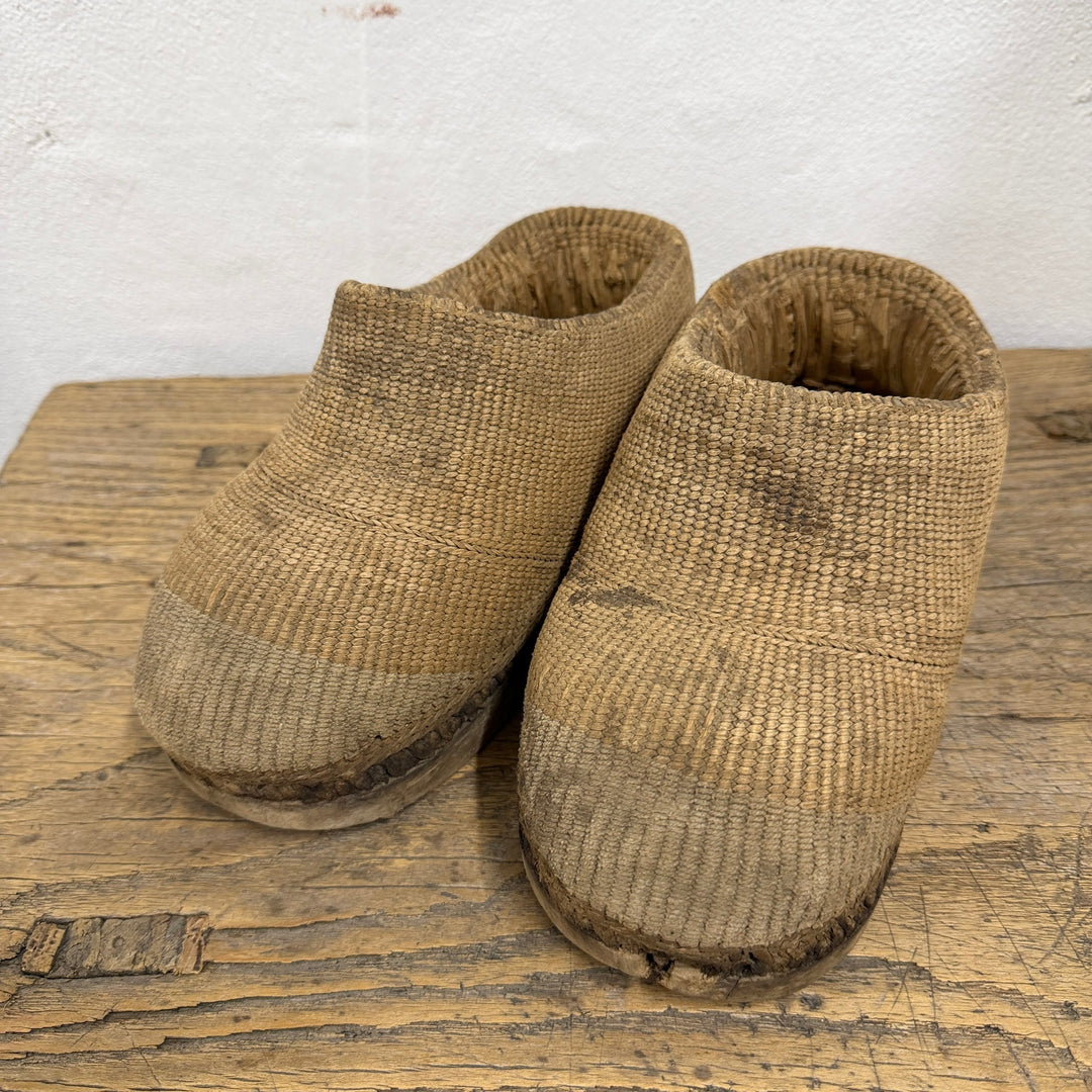 Water Tiger Decor A Pair Of Chinese Fisherman's Woven Reed Shoes