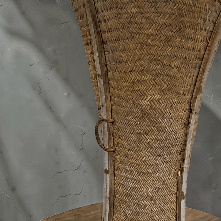 Water Tiger Decor Vintage Bamboo &amp; Rattan Basket from Dayak Tribe, Hand-Crafted Borneo