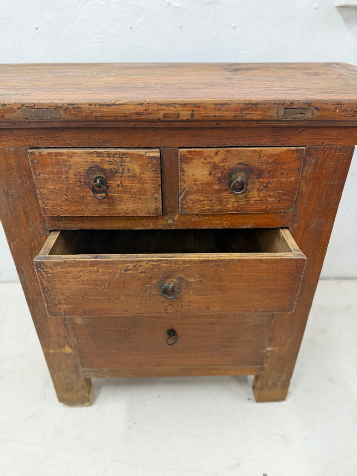 Water Tiger Furniture Early 20th Century Qing Two Drawer Cabinet, Elmwood with Brass Hardware, China