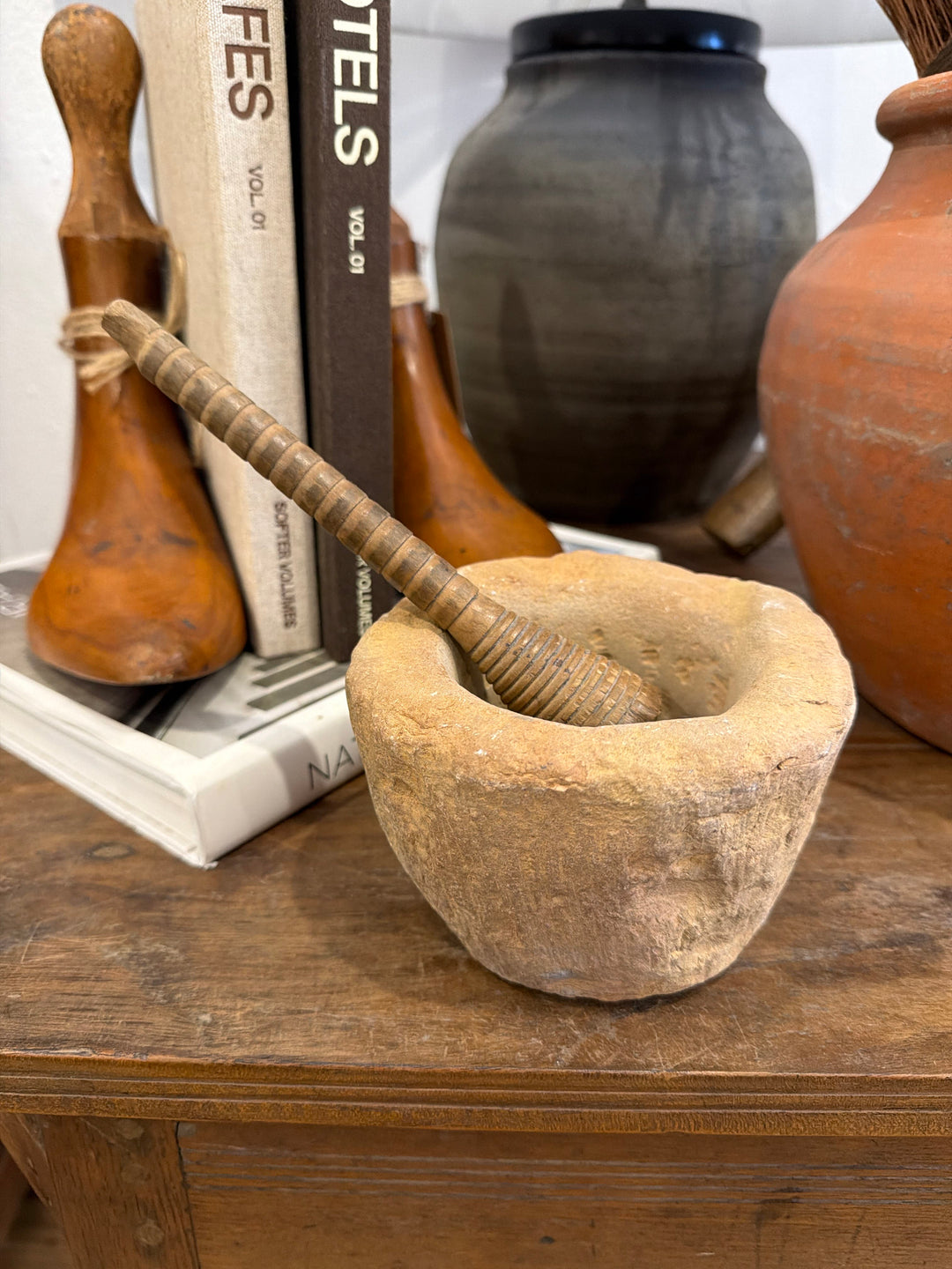 Water Tiger Decor Small Vintage Stone Mortar from China.