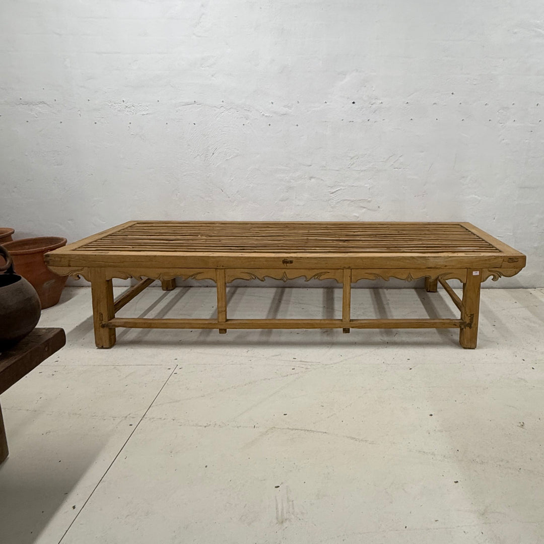 Water Tiger Furniture 19th Century Antique Chinese Elmwood Bench Style Slatted Daybed
