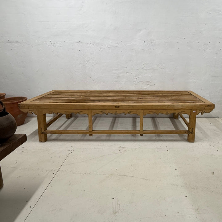 Water Tiger Furniture 19th Century Antique Chinese Elmwood Bench Style Slatted Daybed