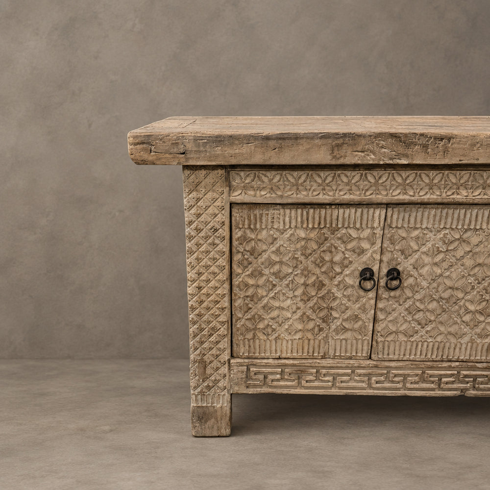 Water Tiger Furniture Antique Xinjiang Carved Elm Cabinet