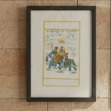 Water Tiger india Antique Anglo Indian Framed Watercolors of Elephants with Riders