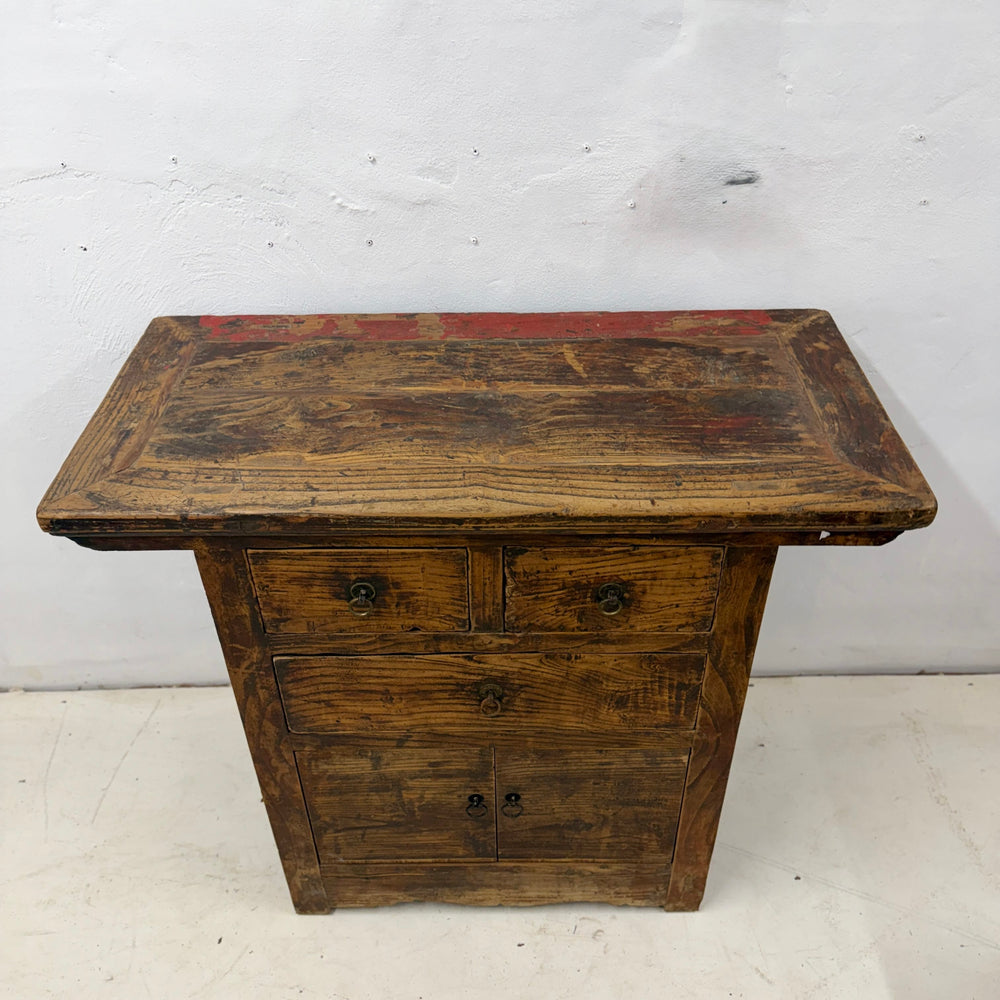 Water Tiger Furniture Early 20th Century Qing Cabinet, Lower Doors Elmwood with Brass Hardware, China