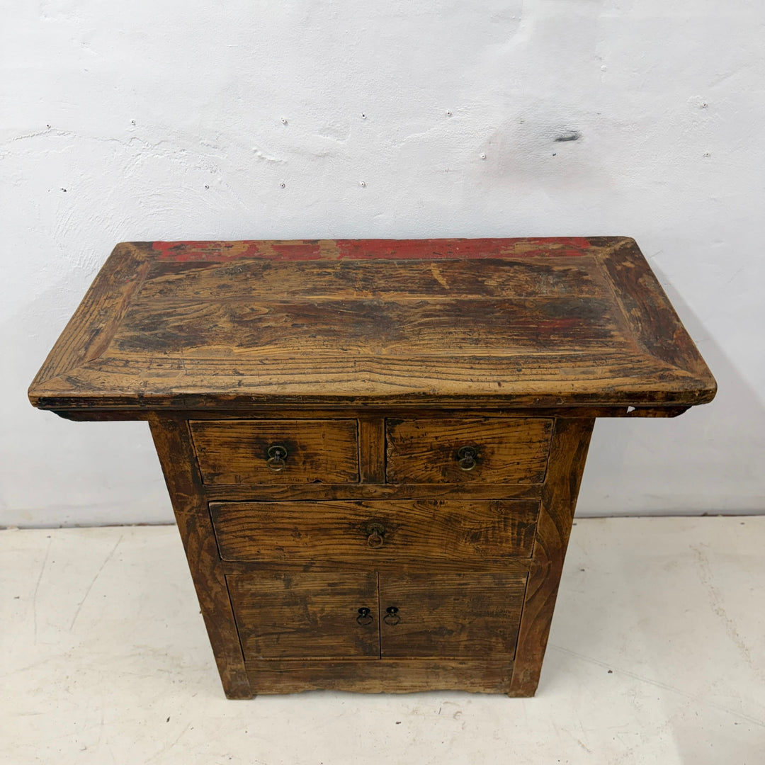 Water Tiger Furniture Early 20th Century Qing Cabinet, Lower Doors Elmwood with Brass Hardware, China