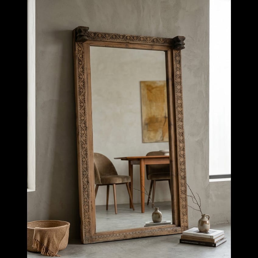 Water Tiger Furniture Vintage Indian Timber Carved Mirror