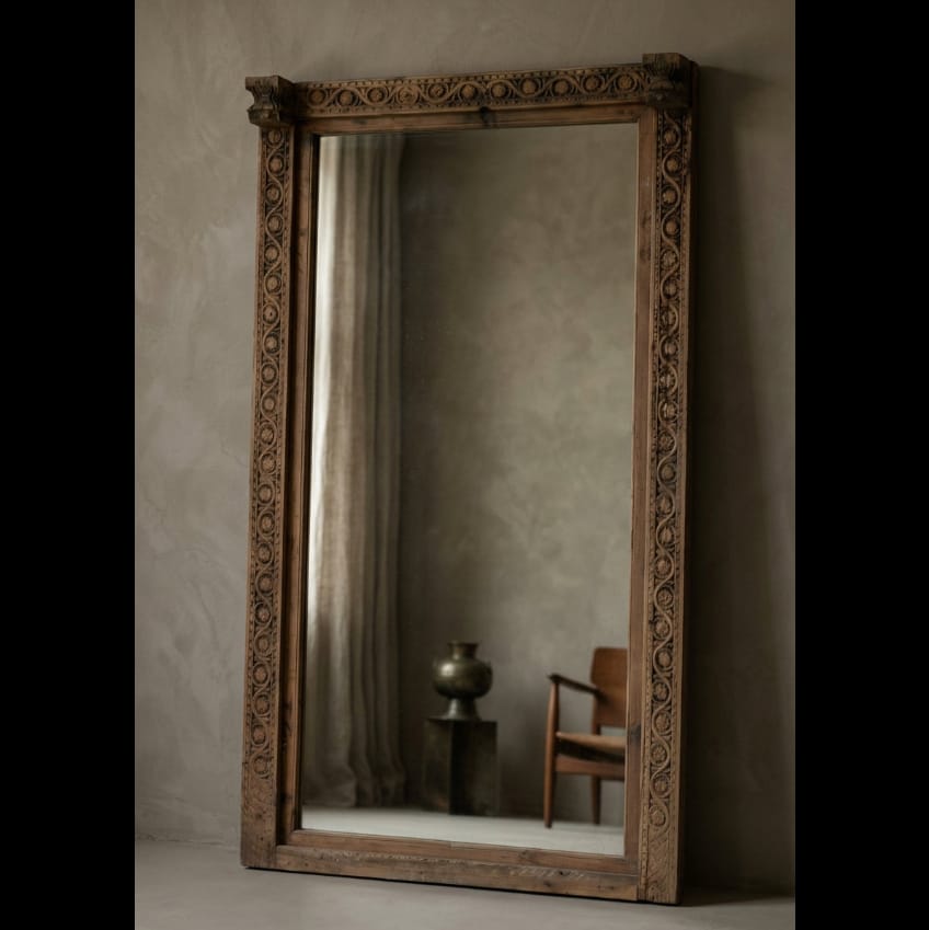 Water Tiger Furniture Vintage Indian Timber Carved Mirror