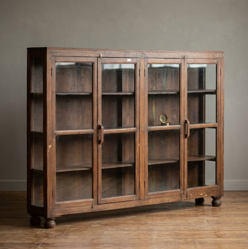 Water Tiger Vintage Indian Glass & Teak Cabinet