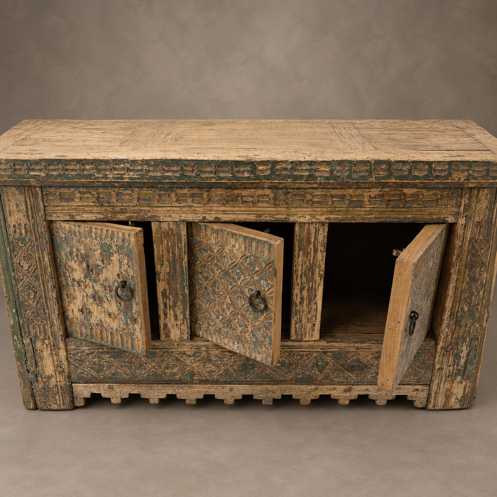 Water Tiger Furniture Antique Xinjiang Carved Elm Cabinet