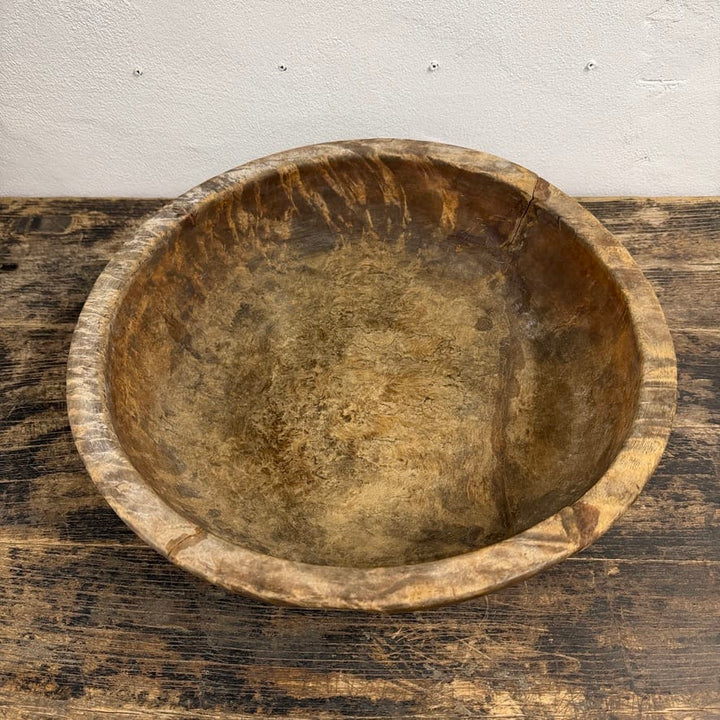 Water Tiger Decor Large Vintage Tibetan Wooden Bowl