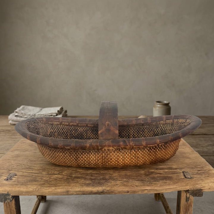 Water Tiger Decor Antique Chinese Willow Gathering Basket