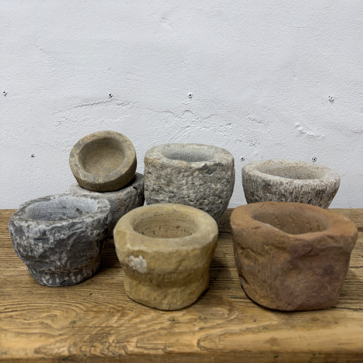Water Tiger Decor Small Vintage Stone Mortars from China.