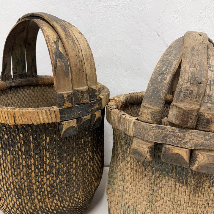 Antique Chinese Basket With Bamboo Handle