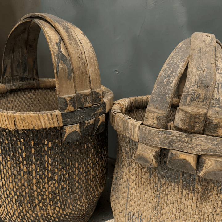 Water Tiger Decor Antique Chinese Basket With Bamboo Handle
