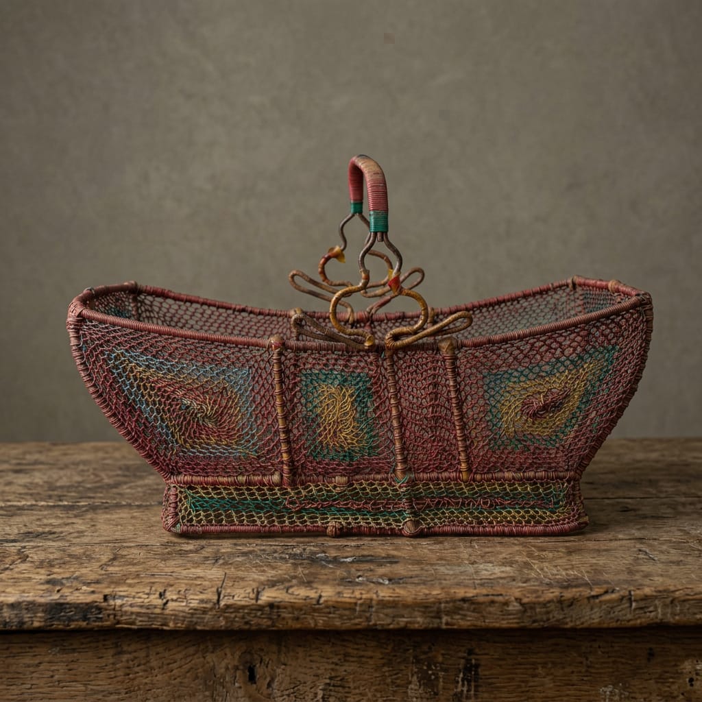 Water Tiger Decor Antique Wire Carry Basket Found In China