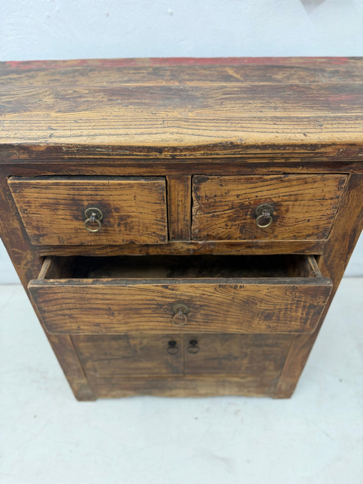 Water Tiger Furniture Early 20th Century Qing Cabinet, Lower Doors Elmwood with Brass Hardware, China