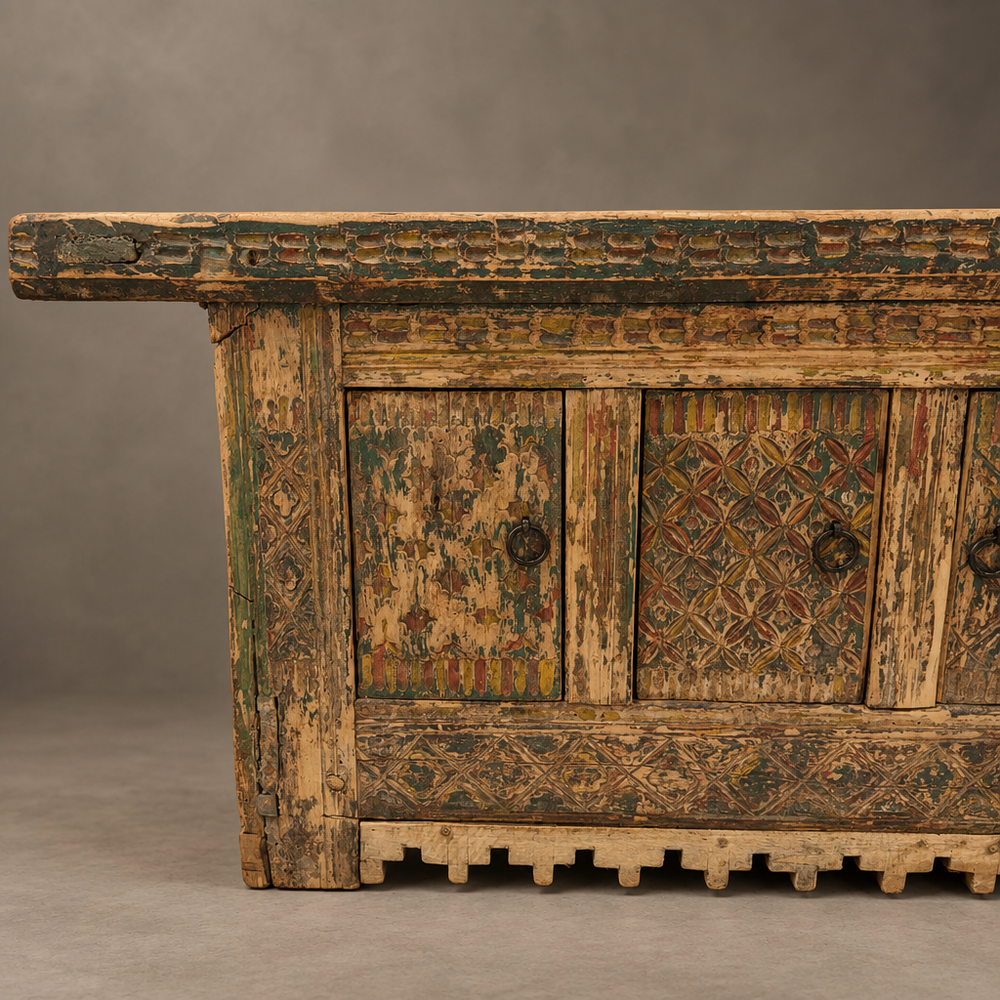Water Tiger Furniture Antique Xinjiang Carved Elm Cabinet
