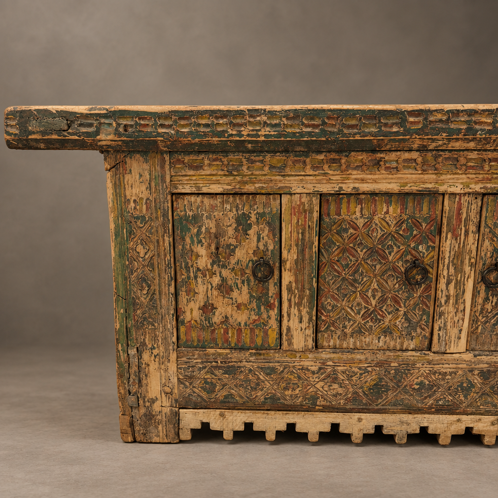 Water Tiger Furniture Antique Xinjiang Carved Elm Cabinet