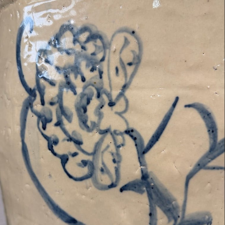 Water Tiger Decor Lidded Cizhou  Ming Dynasty Ceramic Planter - Vessel- "Two Flowers"