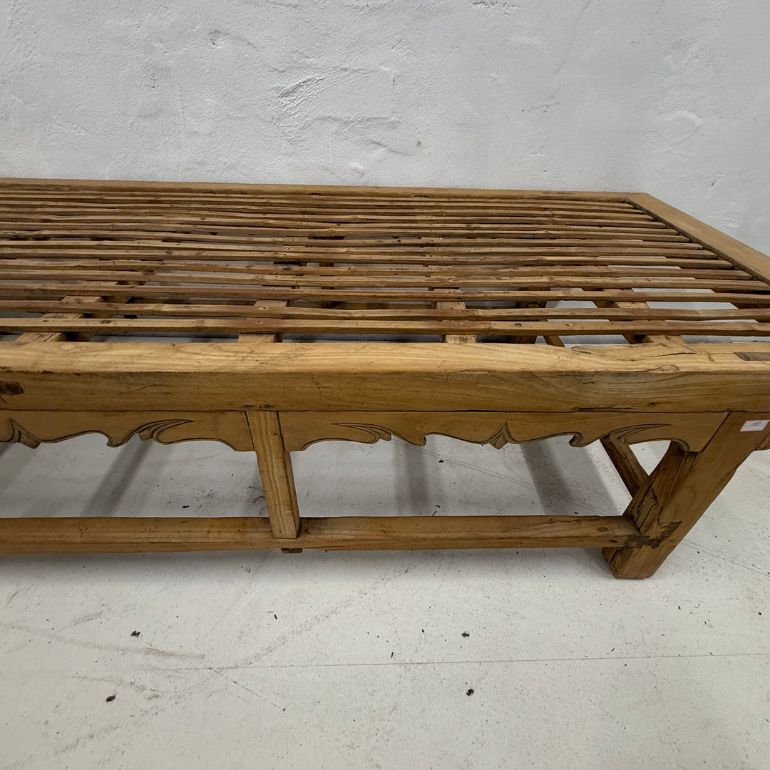 Water Tiger Furniture 19th Century Antique Chinese Elmwood Bench Style Slatted Daybed