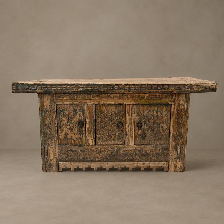 Water Tiger Furniture Antique Xinjiang Carved Elm Cabinet