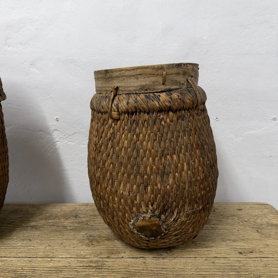 Water Tiger Decor Willow Fishing Baskets With Wooden Collar