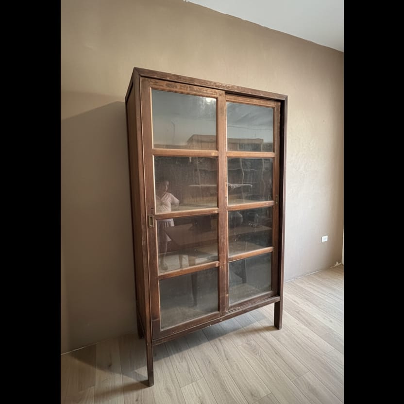 Water Tiger Furniture Workshop Cabinet with Glass Doors, Early 1900&