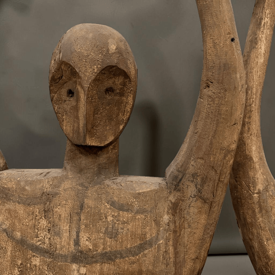 Water Tiger Hand Carved Dayak Wooden Fertility Statues From Borneo