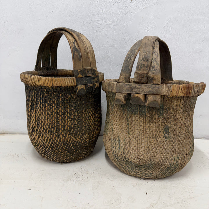 Antique Chinese Basket With Bamboo Handle