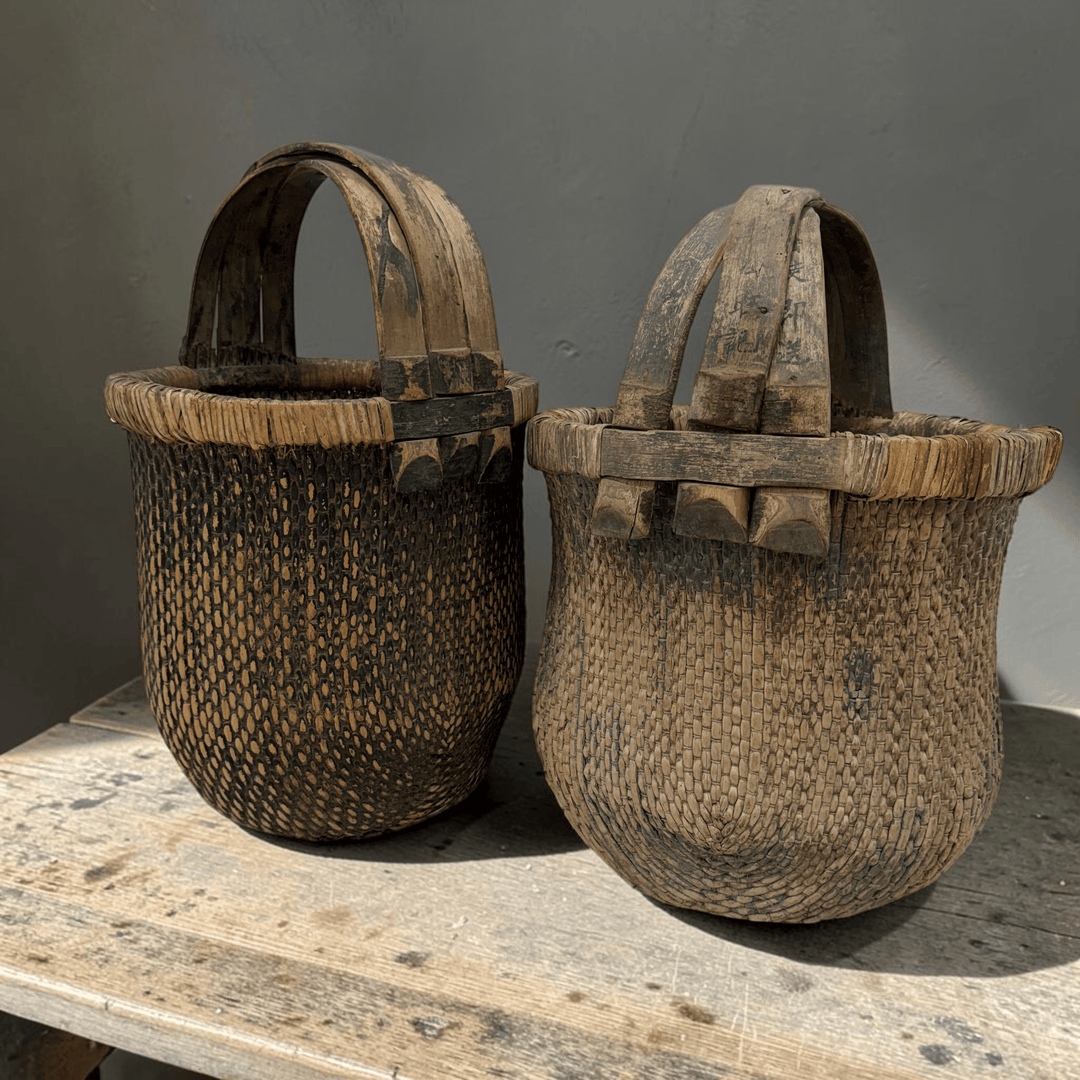 Water Tiger Decor Antique Chinese Basket With Bamboo Handle