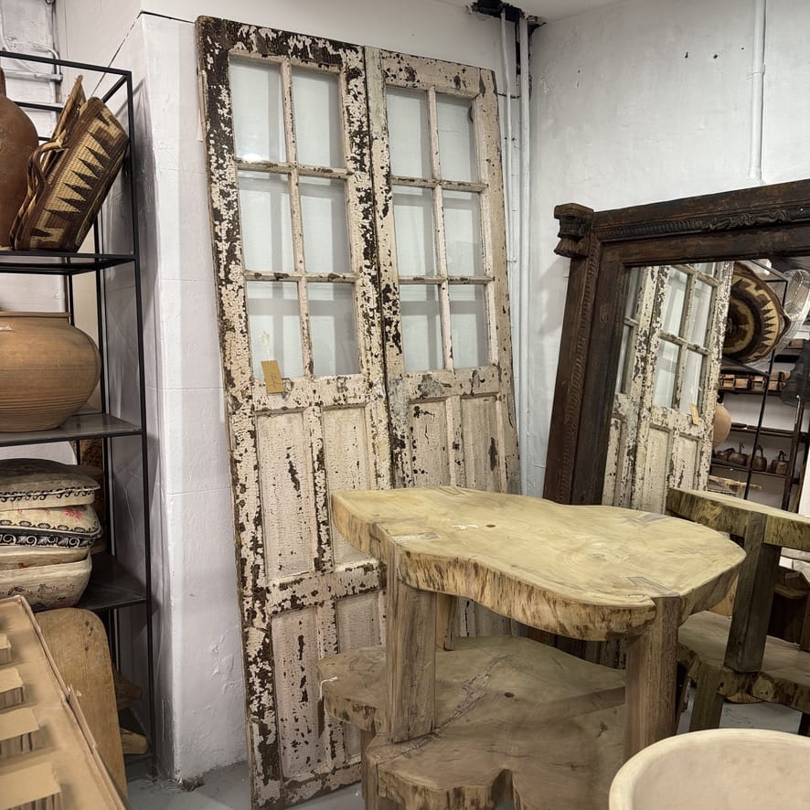Water Tiger india Vintage White and Teak Wooden Doors with glass windows
