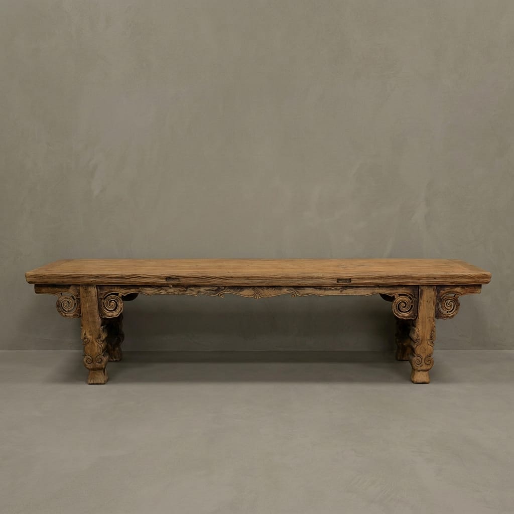 Water Tiger Furniture Chinese Qing Style Carved Elm Altar Bench