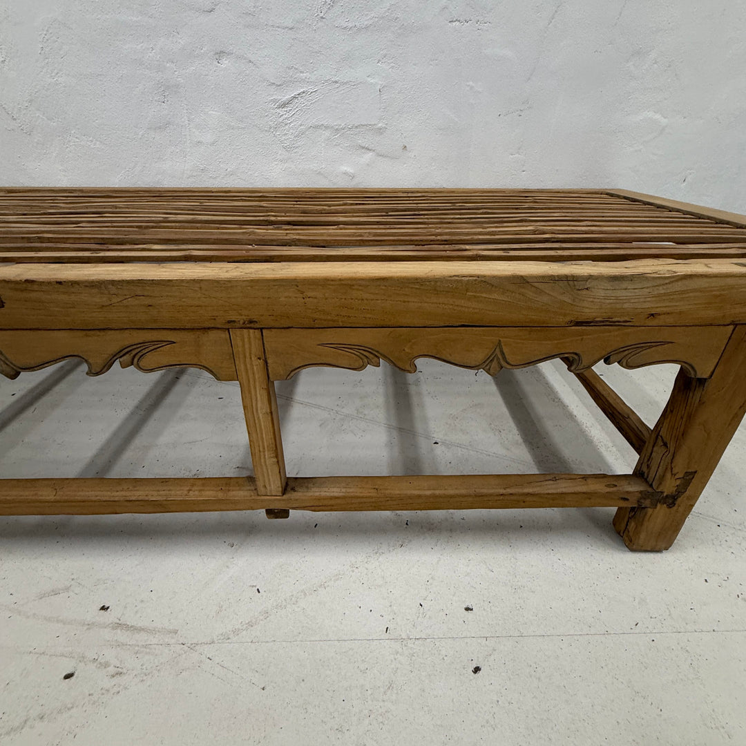 Water Tiger Furniture 19th Century Antique Chinese Elmwood Bench Style Slatted Daybed