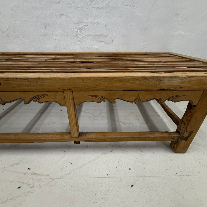 Water Tiger Furniture 19th Century Antique Chinese Elmwood Bench Style Slatted Daybed